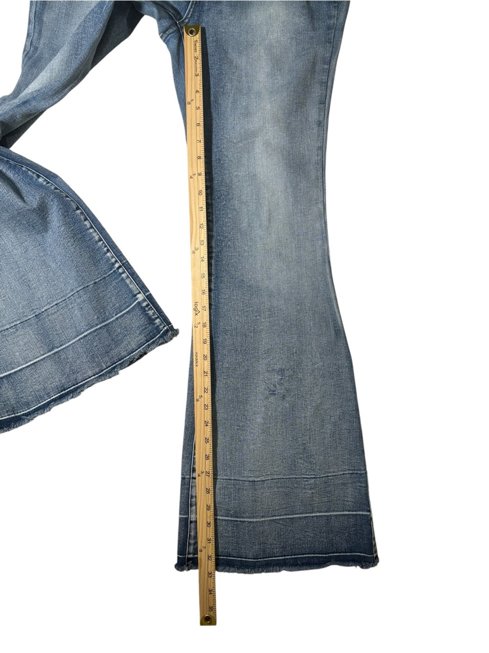 Judy Blue High Rise Flare Denim Jeans Release Hem Retro Boho JB88486 Size 15/32 - Picture 16 of 16